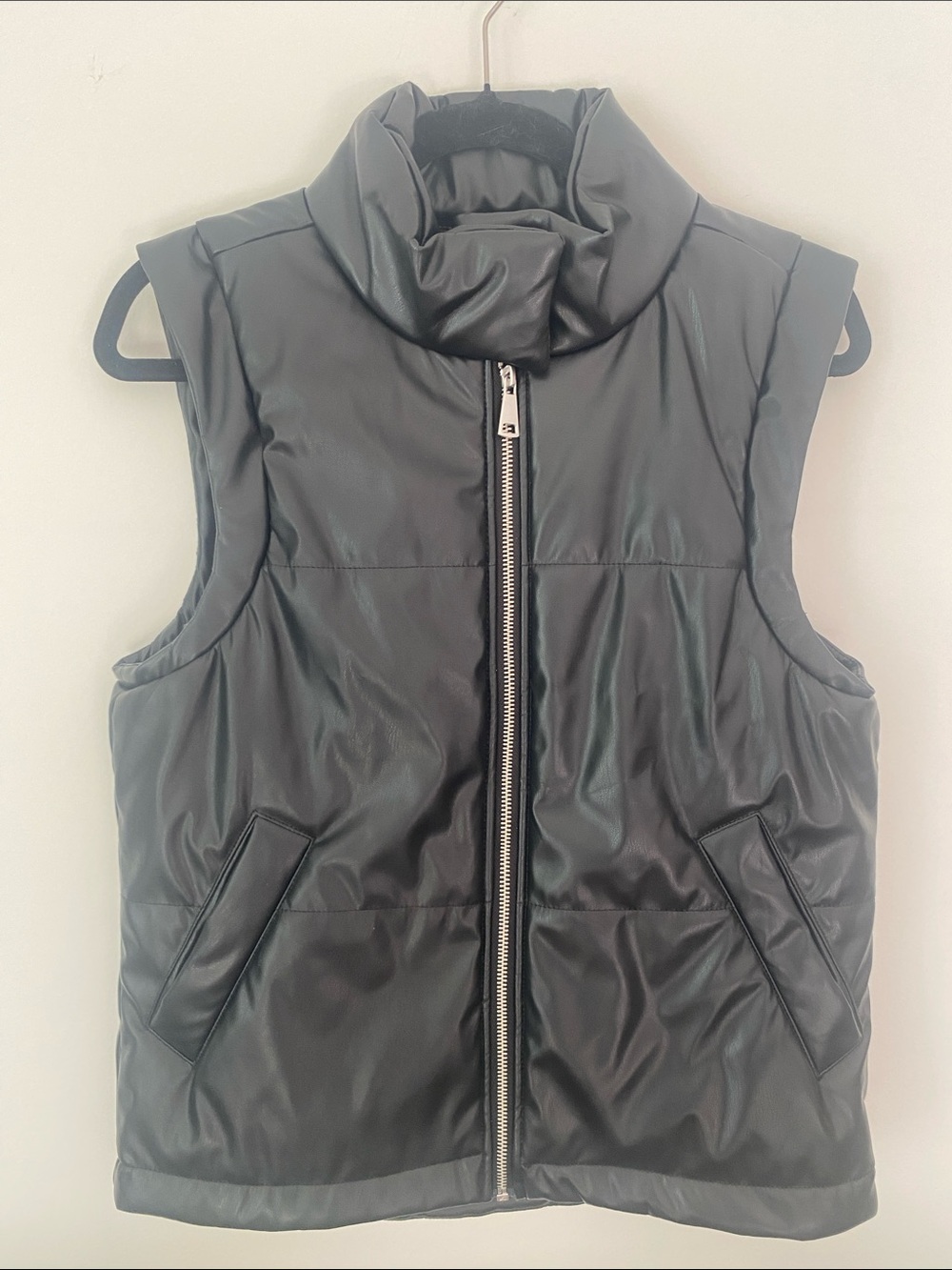 Vigoss Black Puffer Vest with High Funnel Collar
